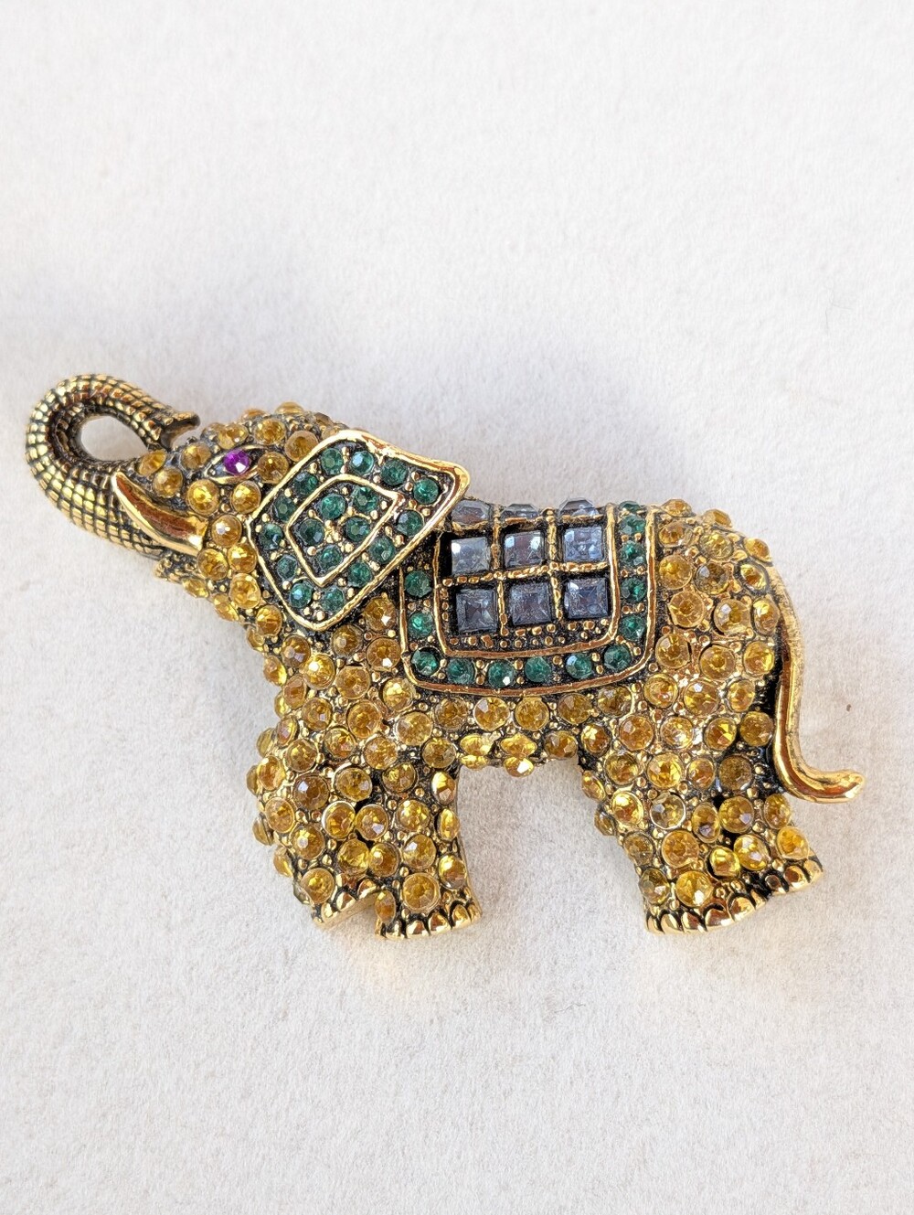 Beautiful Jeweled Lucky Elephant Brooch 3 Inches